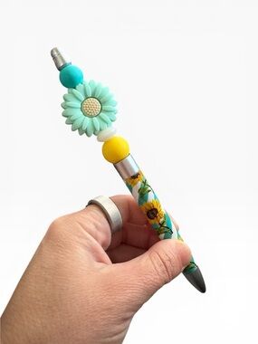 Handmade Beaded Sunflower Daisy Pen Cute Floral Gift Blue Green